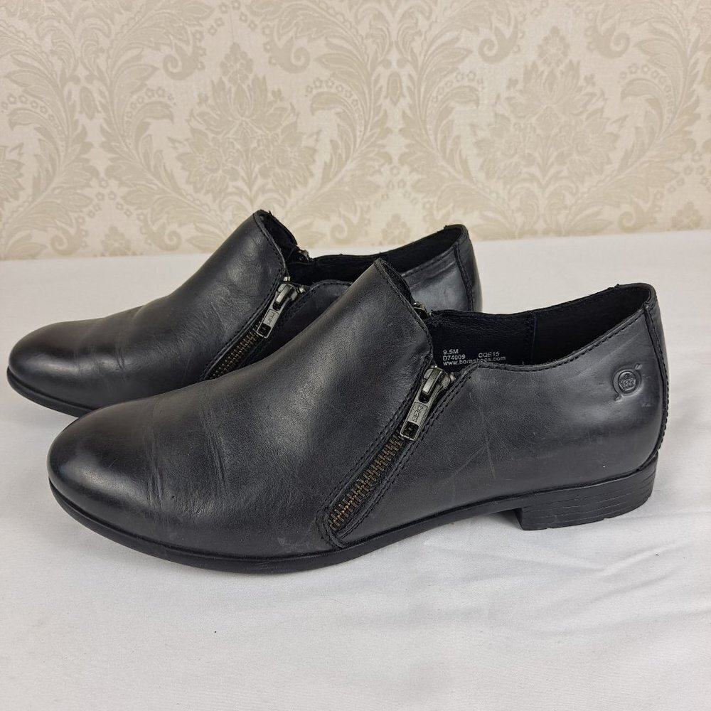 Born Galenka Size 9.5 Black Leather Double Zipper Oxford Shoes/Shorties EUC